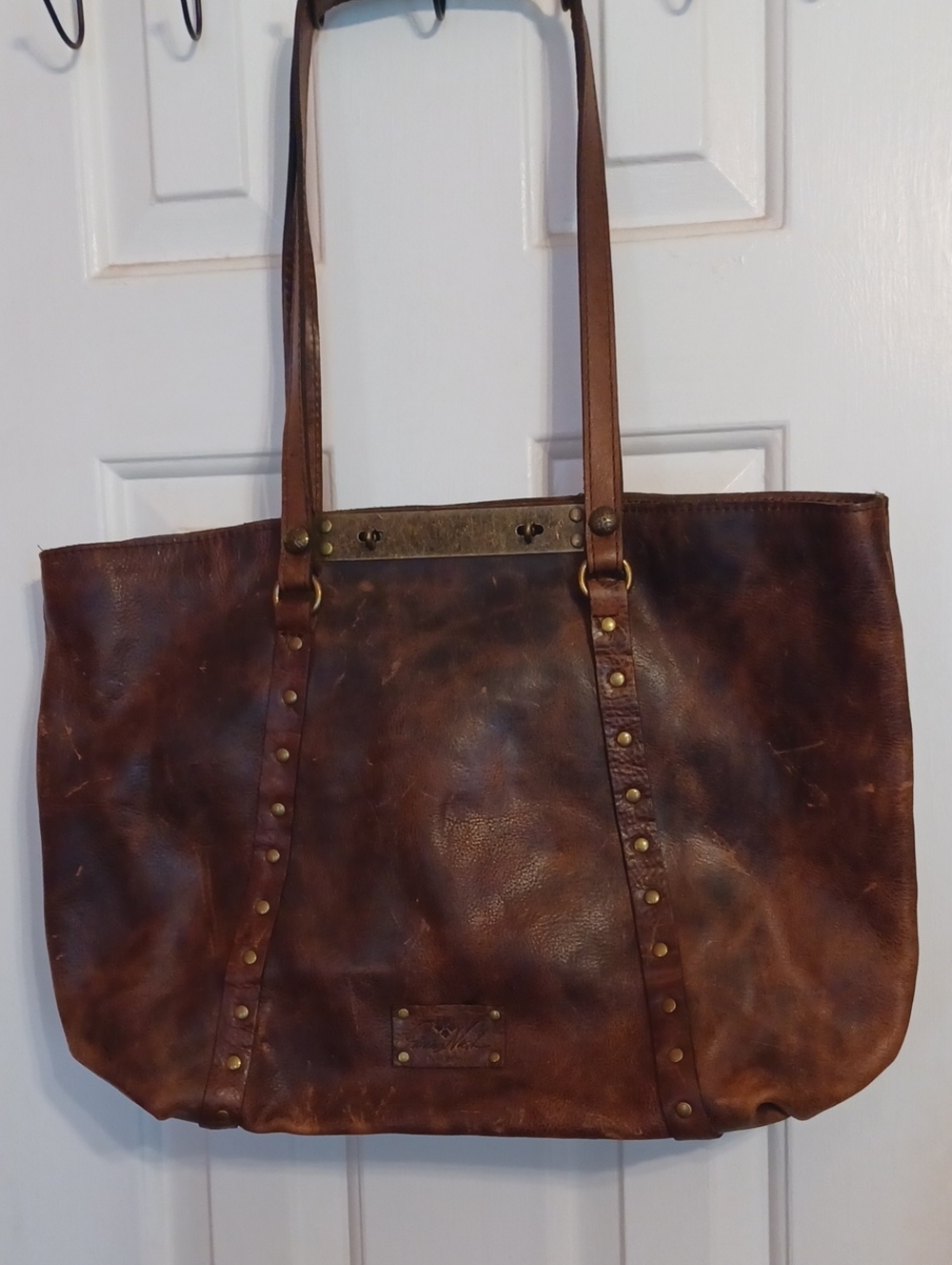 Patricia Nash Distressed Brown Leather Studded Tote